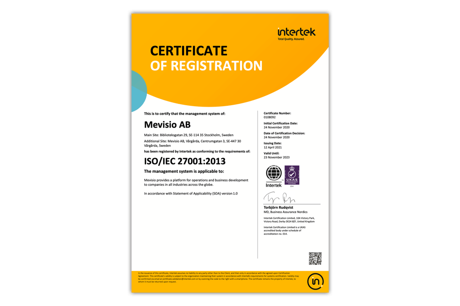 Certification ISO 27001 - Mevisio